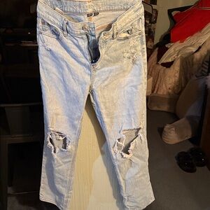 American Eagle Outfitters Light Blue Ripped Ankle Jeans